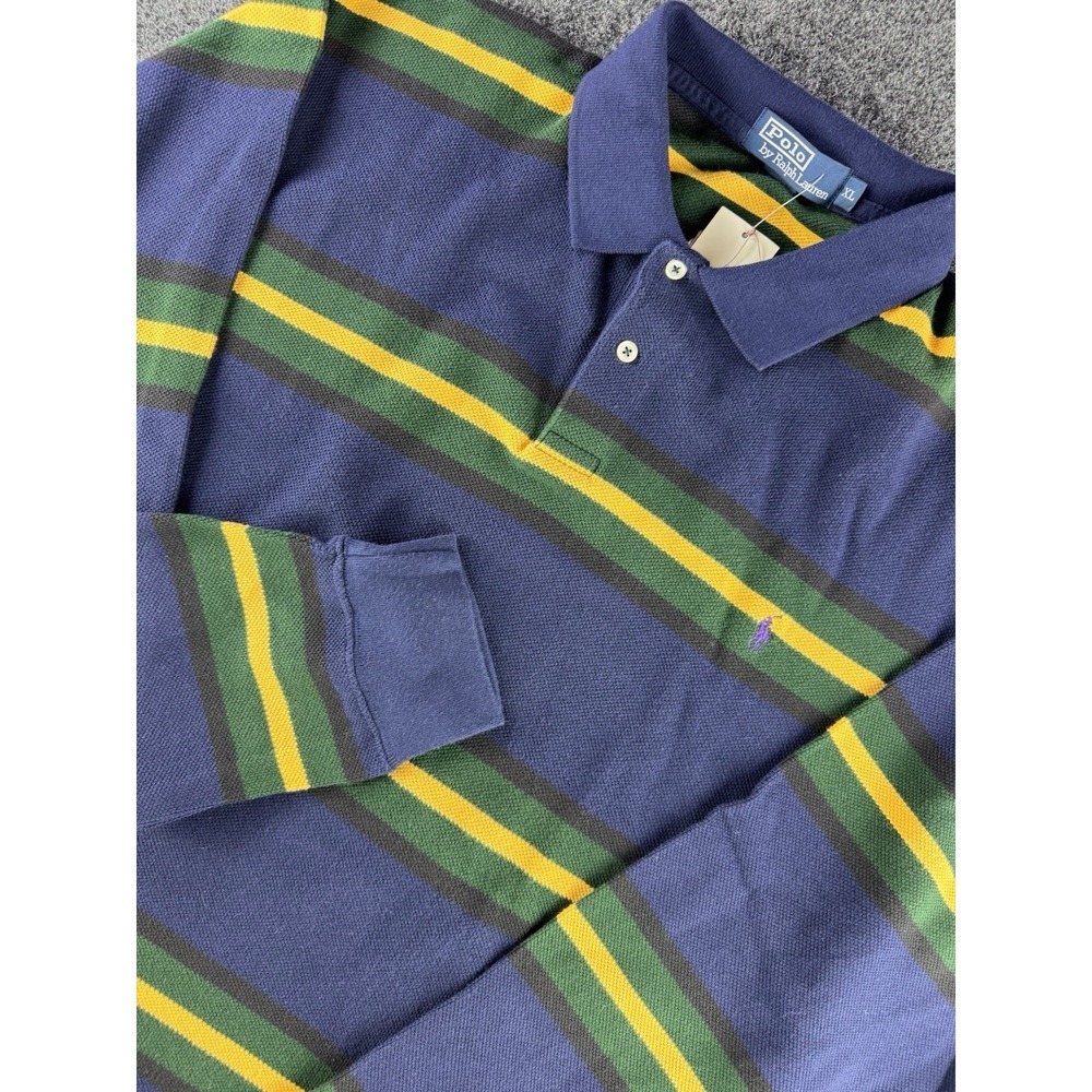 VTG NWT Polo Ralph Lauren Rugby Shirt Striped Blue Green Yellow XL